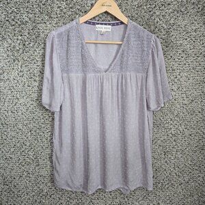 Knox Rose Top Womens Small Purple Swiss Dot Sheer V‎ Neck Blouse Ladies